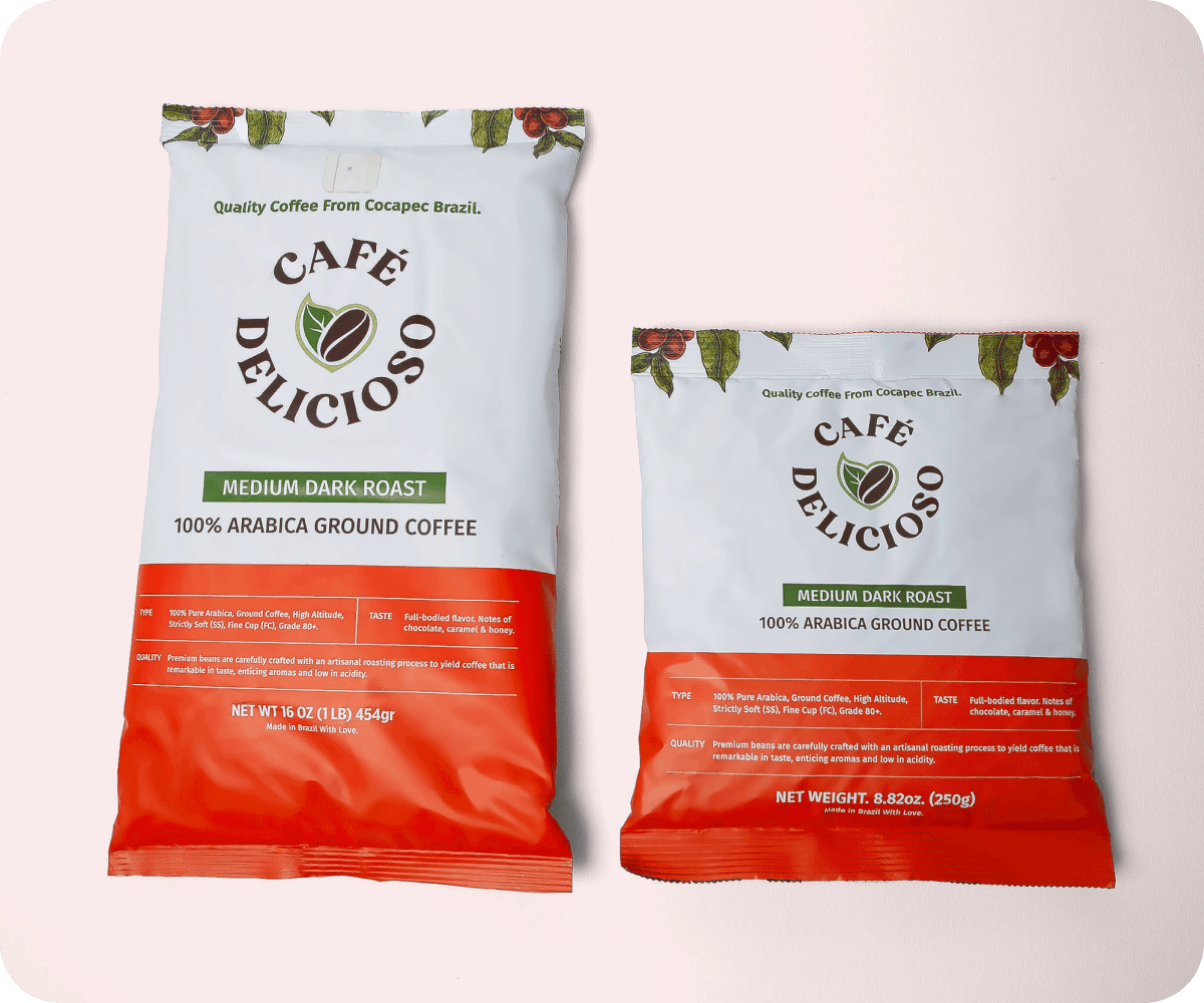 A bag of ground coffee and a bag of ground coffee.