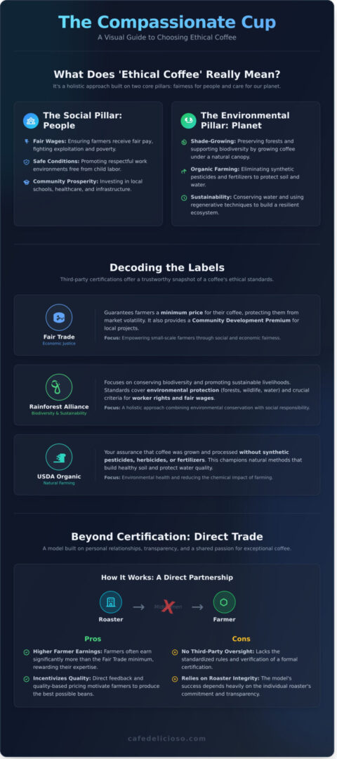 What Is Ethical Coffee? A Complete Guide to Conscious Sipping - Infographic