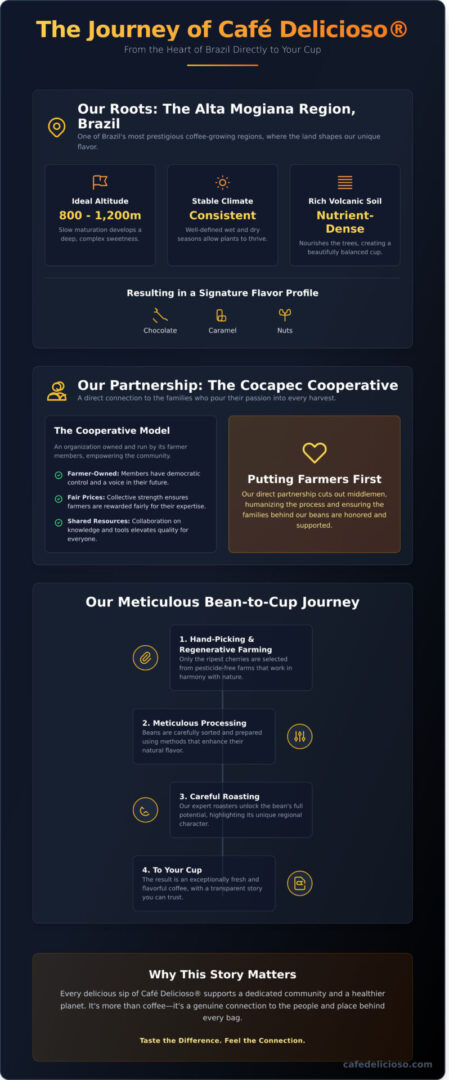 The Story of Café Delicioso: From the Heart of Alta Mogiana with Cocapec - Infographic